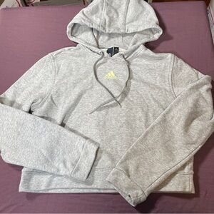 Adidas Cropped Gray Sweatshirt Neon Striped On Back - Size Large